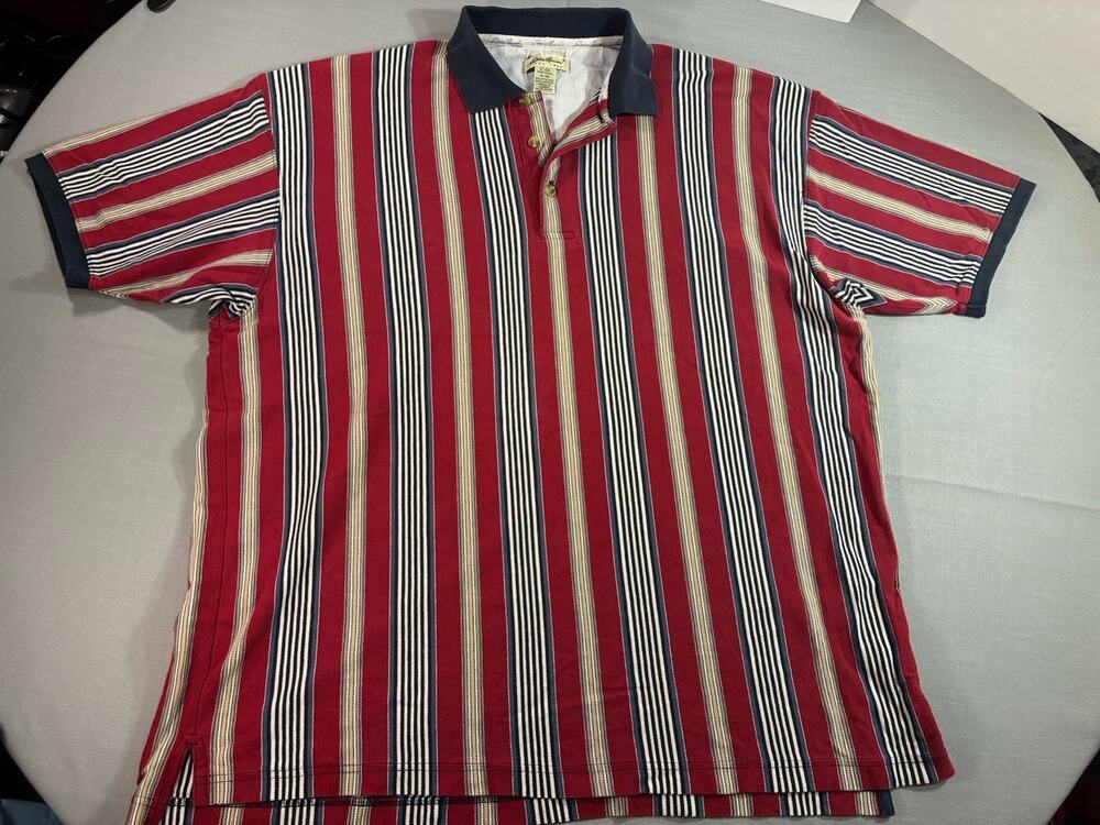 Vintage Eddie Bauer Striped Polo Shirt Men's XL Retro 90s Cotton
